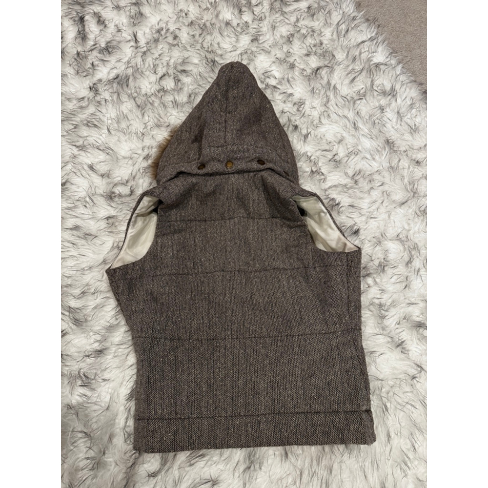 MARALYN & ME Brown Beige Herringbone Faux Fur Hooded Vest S Women's - Picture 5 of 6